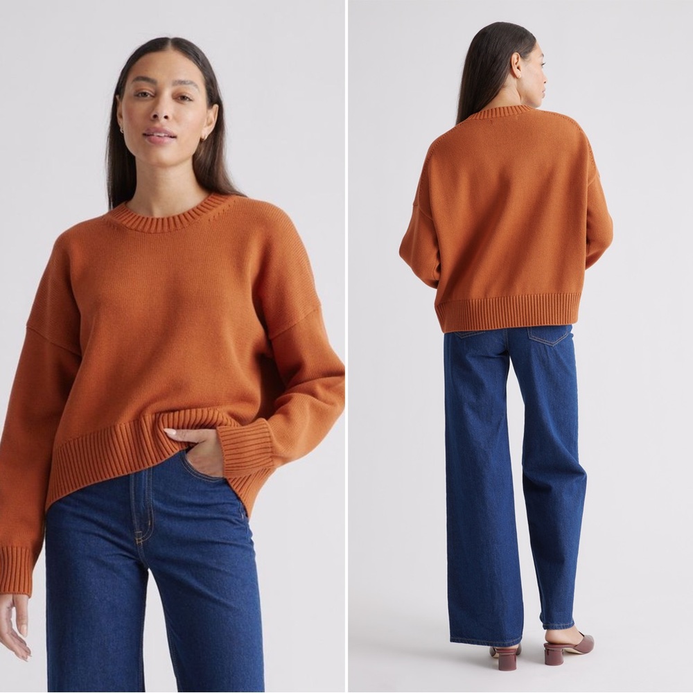 NWOT | Quince Women's Cotton Boyfriend Crew Neck Sweater in Rust (Size S)